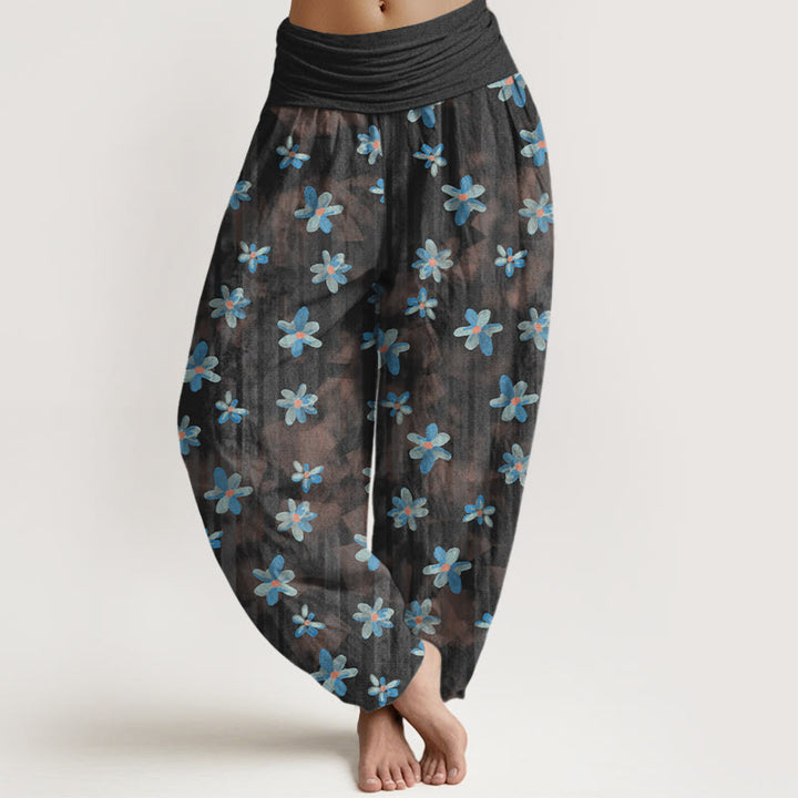 Pantalon harem femme en coton à motif floral simple et Buddha Stones, taille élastique - Noir - US16，UK/AU20，EU48 (3XL) - image 8