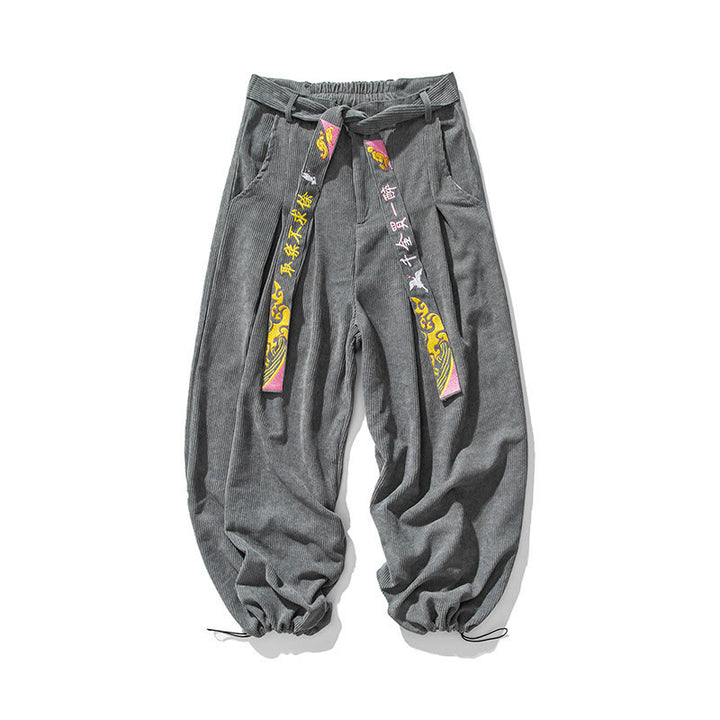 Pantalon en velours côtelé pour homme avec poches, laçage et broderie de caractères chinois, motif Buddha Stones, automne-hiver - image 7