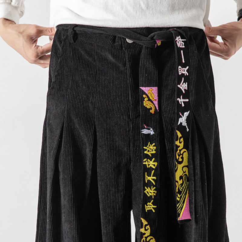 Pantalon en velours côtelé pour homme avec poches, laçage et broderie de caractères chinois, motif Buddha Stones, automne-hiver - image 1