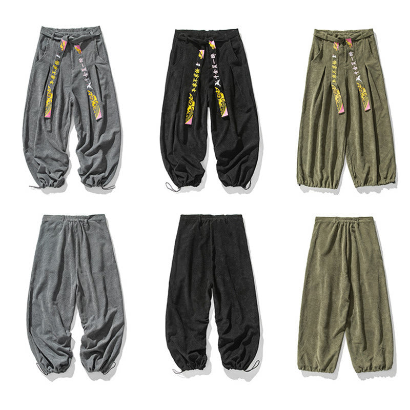 Pantalon en velours côtelé pour homme avec poches, laçage et broderie de caractères chinois, motif Buddha Stones, automne-hiver - image 12