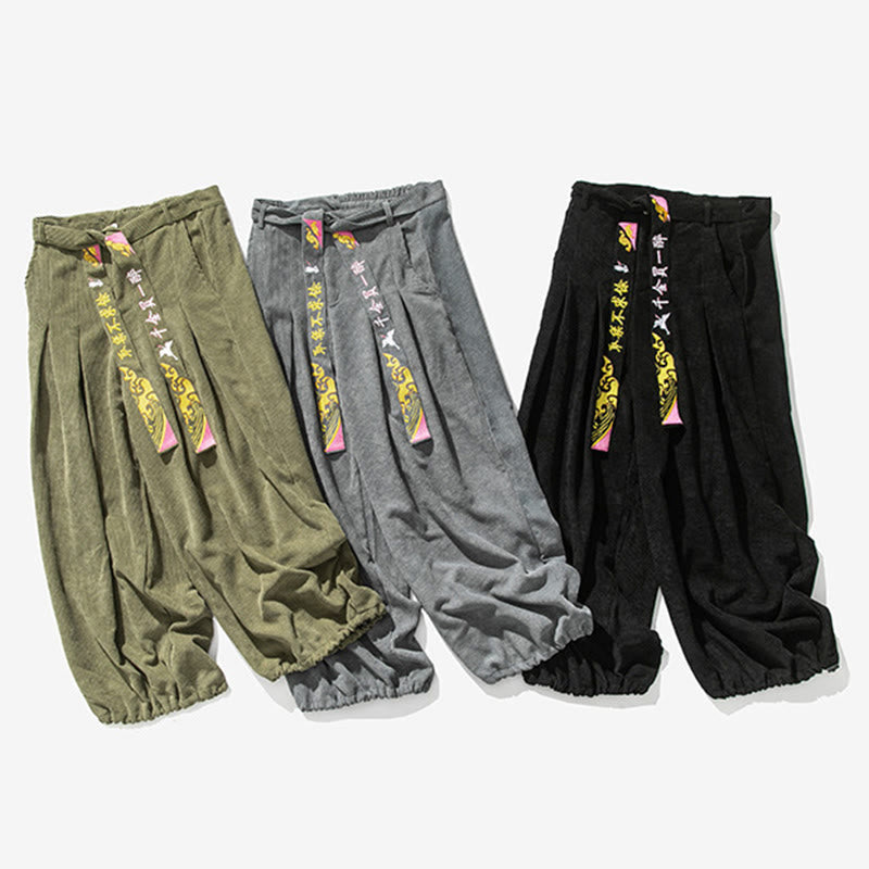 Pantalon en velours côtelé pour homme avec poches, laçage et broderie de caractères chinois, motif Buddha Stones, automne-hiver - image 11