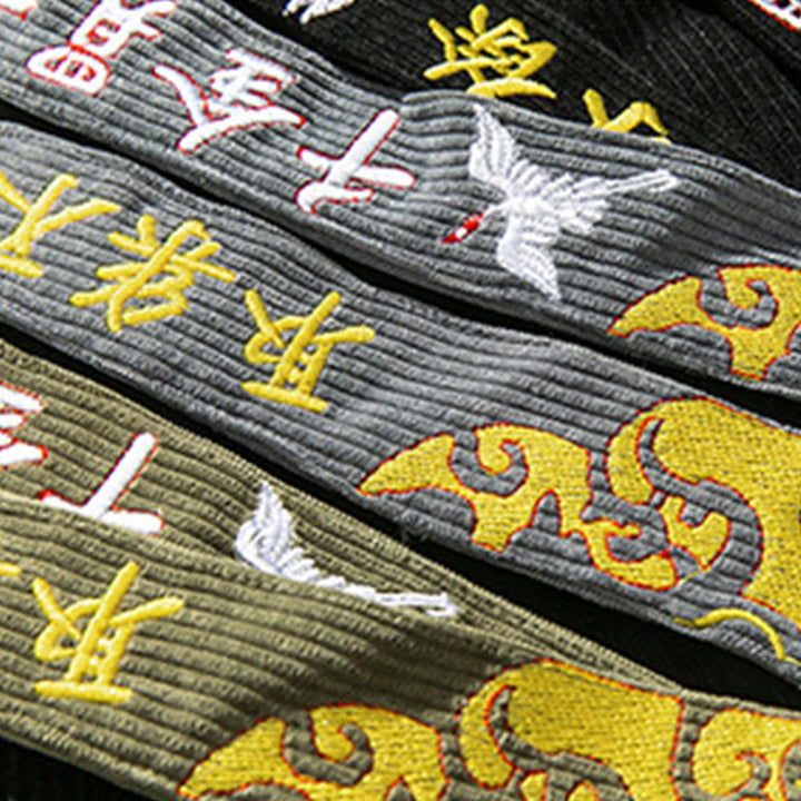 Pantalon en velours côtelé pour homme avec poches, laçage et broderie de caractères chinois, motif Buddha Stones, automne-hiver - image 13