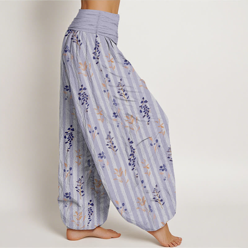 Pantalon harem à taille élastique pour femme, en coton doux à rayures de feuilles et Buddha Stones - image 2