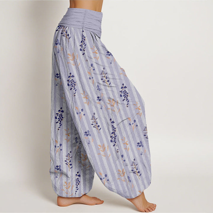 Pantalon harem à taille élastique pour femme, en coton doux à rayures de feuilles et Buddha Stones - image 2