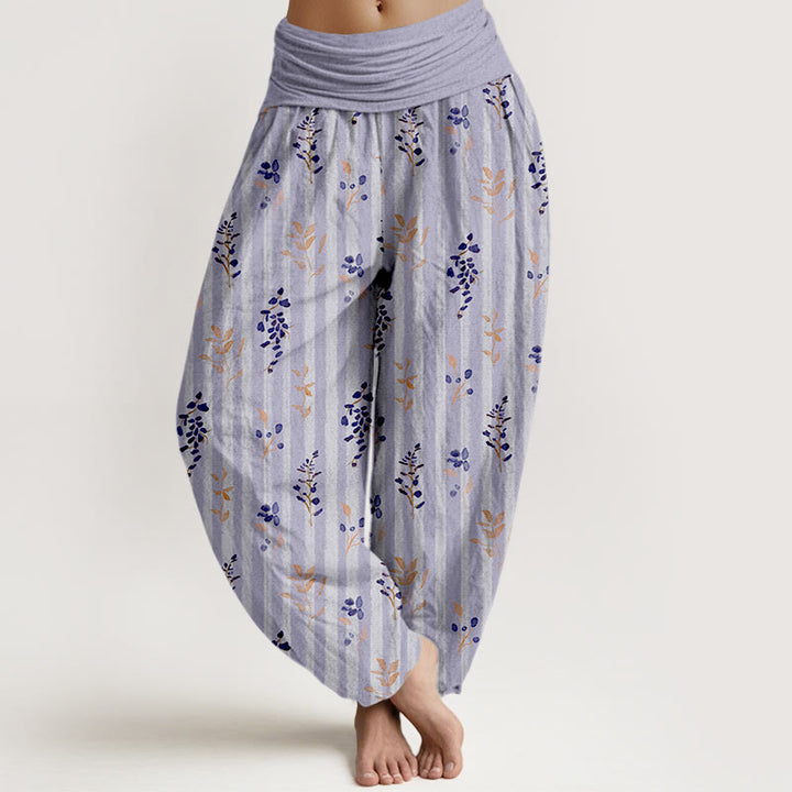 Pantalon harem à taille élastique pour femme, en coton doux à rayures de feuilles et Buddha Stones - Lavande - US16，UK/AU20，EU48 (3XL) - image 0