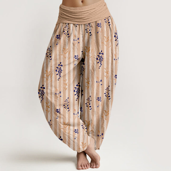 Pantalon harem à taille élastique pour femme, en coton doux à rayures de feuilles et Buddha Stones - BurlyWood - US16，UK/AU20，EU48 (3XL) - image 5