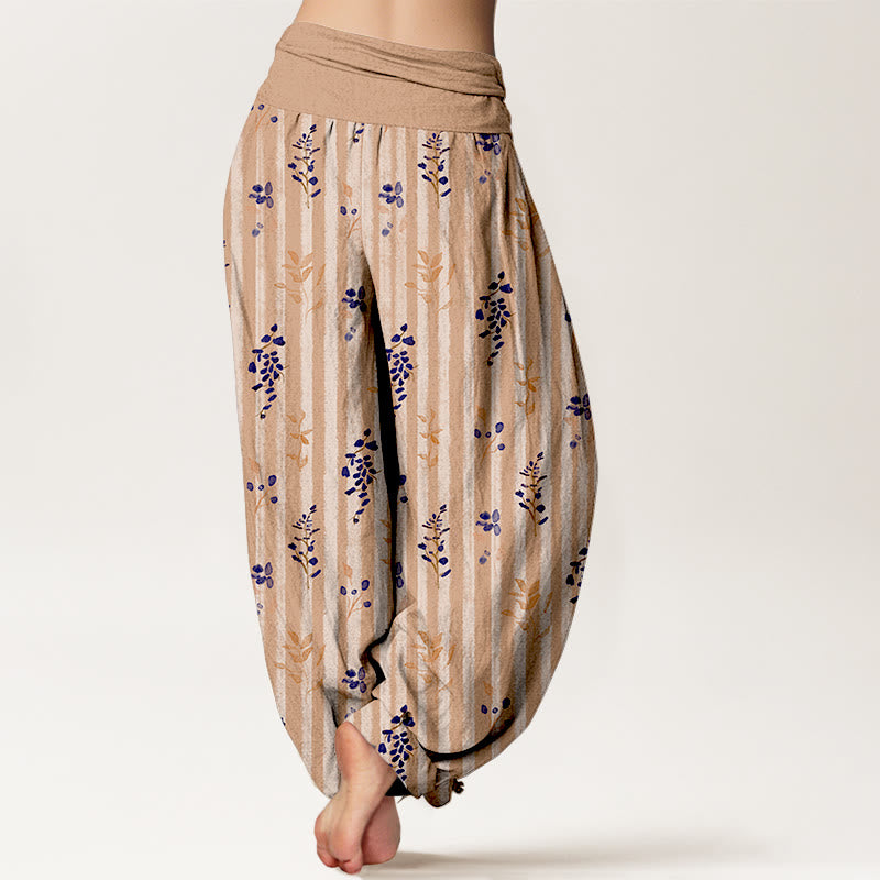 Pantalon harem à taille élastique pour femme, en coton doux à rayures de feuilles et Buddha Stones - image 6