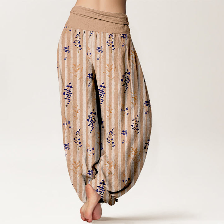 Pantalon harem à taille élastique pour femme, en coton doux à rayures de feuilles et Buddha Stones - image 6