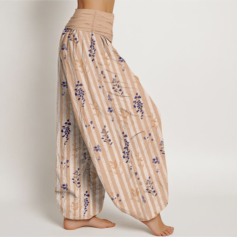 Pantalon harem à taille élastique pour femme, en coton doux à rayures de feuilles et Buddha Stones - image 7