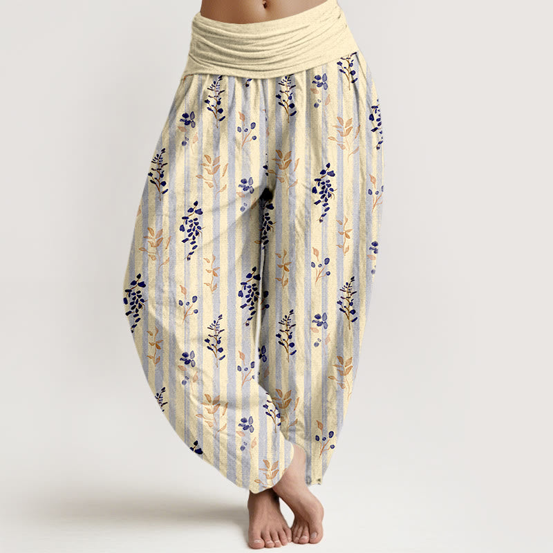 Pantalon harem à taille élastique pour femme, en coton doux à rayures de feuilles et Buddha Stones - CitronChiffo - US16，UK/AU20，EU48 (3XL) - image 8