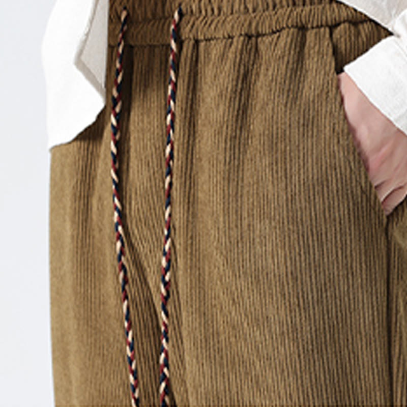 Pantalon droit en velours côtelé pour homme, à cordon de serrage et poches, orné de boutons grenouille et de Buddha Stones - image 8