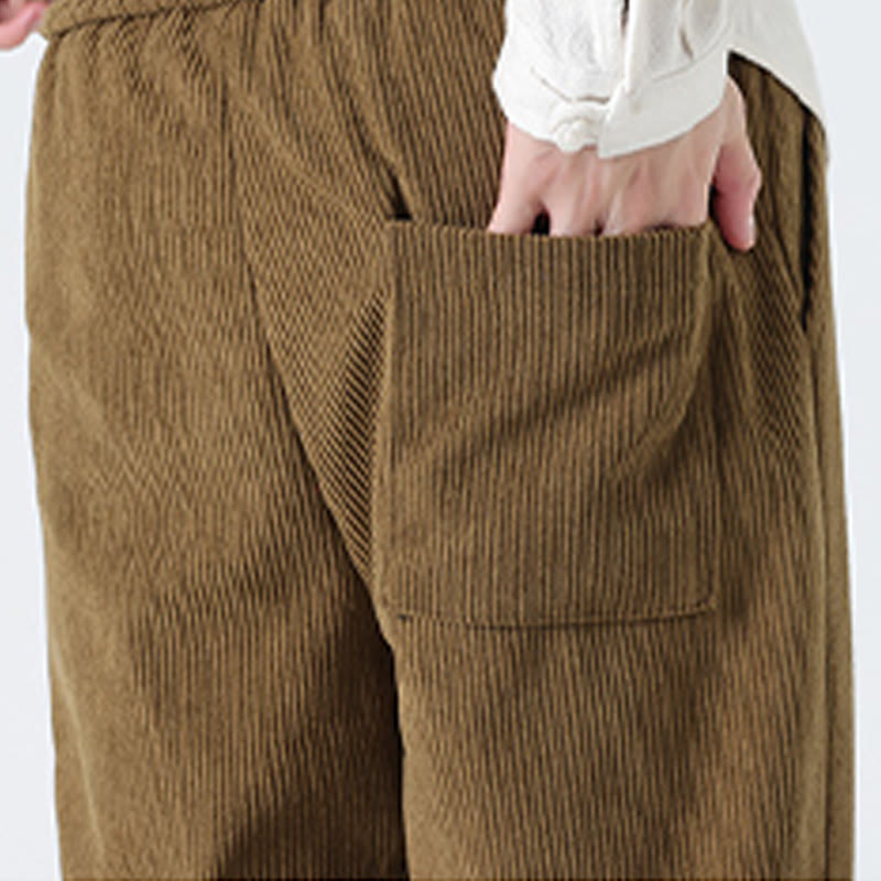 Pantalon droit en velours côtelé pour homme, à cordon de serrage et poches, orné de boutons grenouille et de Buddha Stones - image 9