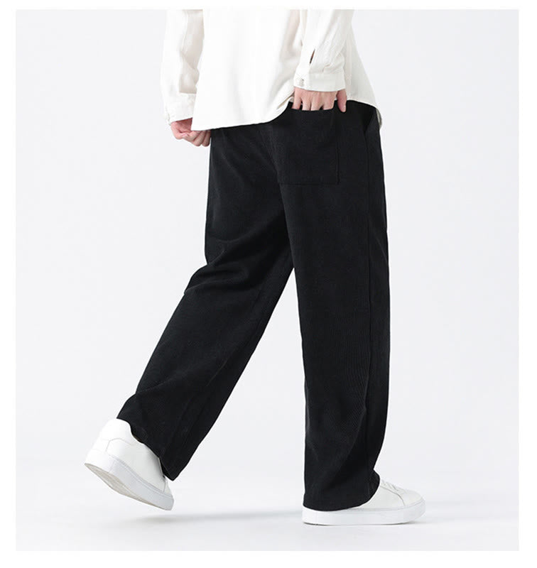 Pantalon droit en velours côtelé pour homme, à cordon de serrage et poches, orné de boutons grenouille et de Buddha Stones - image 15