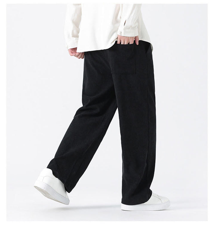 Pantalon droit en velours côtelé pour homme, à cordon de serrage et poches, orné de boutons grenouille et de Buddha Stones - image 15