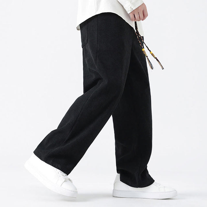 Pantalon droit en velours côtelé pour homme, à cordon de serrage et poches, orné de boutons grenouille et de Buddha Stones - image 16