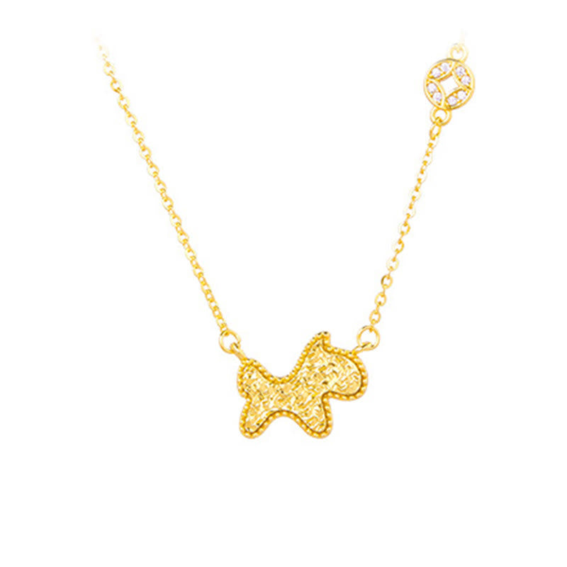 Collier pendentif en argent sterling 925, motif pièce de monnaie, orné de Buddha Stones, année du Cheval (zodiaque chinois) - Cheval - Argent (Bénédiction ♥ Protection) - image 1