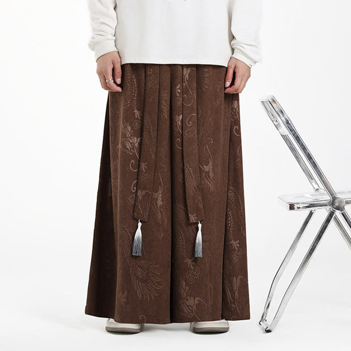 Pantalon en velours côtelé pour homme, jambes larges, avec poches, motif jacquard dragon et Buddha Stones - image 5