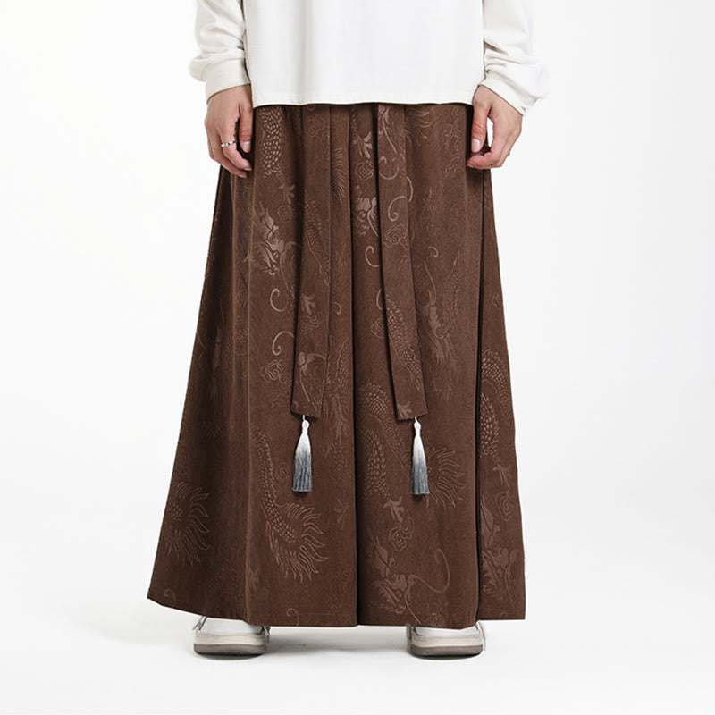 Pantalon en velours côtelé pour homme, jambes larges, avec poches, motif jacquard dragon et Buddha Stones - image 1