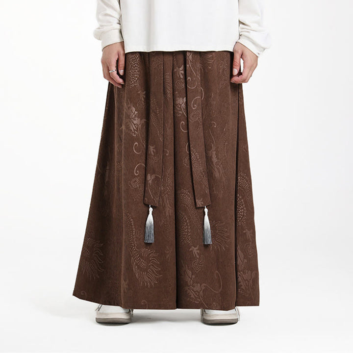 Pantalon en velours côtelé pour homme, jambes larges, avec poches, motif jacquard dragon et Buddha Stones - image 1