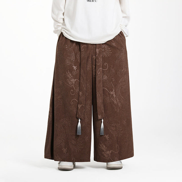Pantalon en velours côtelé pour homme, jambes larges, avec poches, motif jacquard dragon et Buddha Stones - SaddleBrown - US/UK/AU46，EU56 (5XL) - image 0