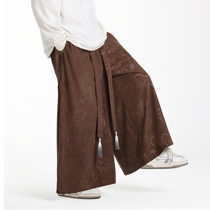 Pantalon en velours côtelé pour homme, jambes larges, avec poches, motif jacquard dragon et Buddha Stones - image 6