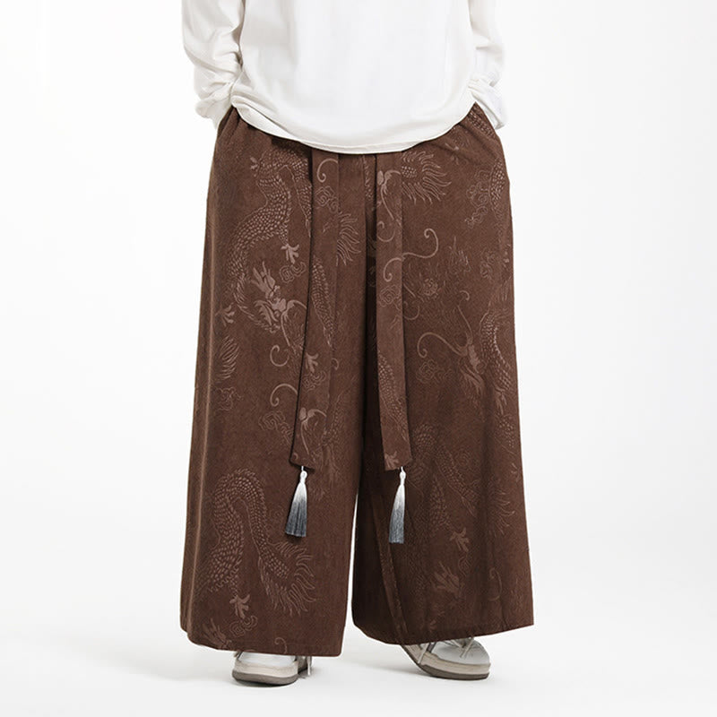 Pantalon en velours côtelé pour homme, jambes larges, avec poches, motif jacquard dragon et Buddha Stones - image 3