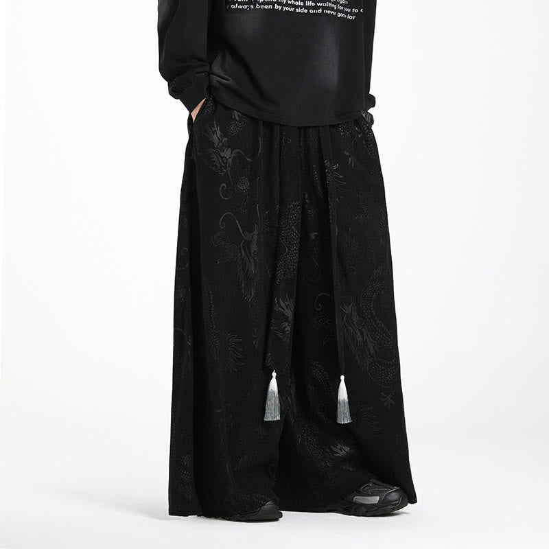 Pantalon en velours côtelé pour homme, jambes larges, avec poches, motif jacquard dragon et Buddha Stones - image 13