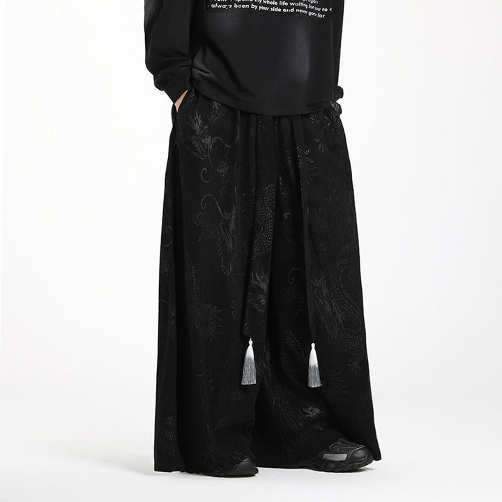 Pantalon en velours côtelé pour homme, jambes larges, avec poches, motif jacquard dragon et Buddha Stones - image 13