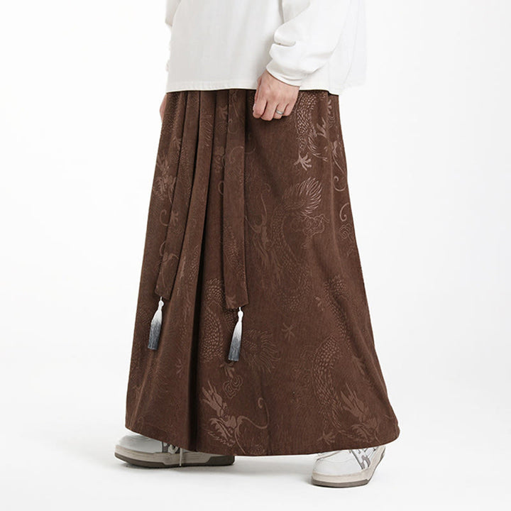 Pantalon en velours côtelé pour homme, jambes larges, avec poches, motif jacquard dragon et Buddha Stones - image 2