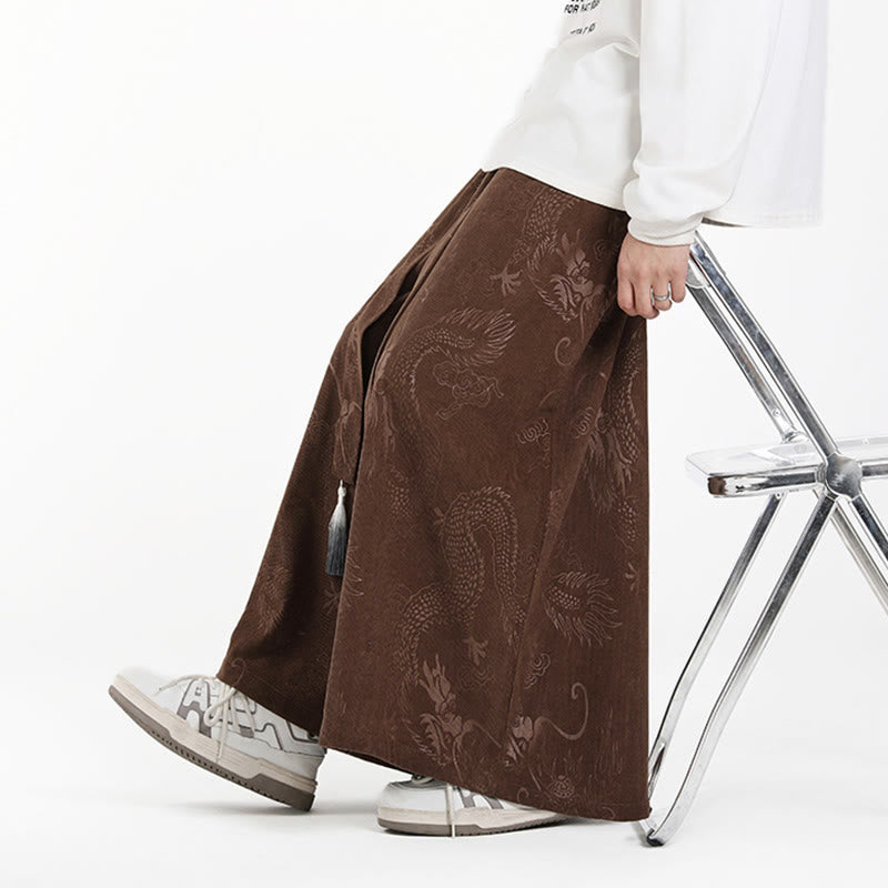 Pantalon en velours côtelé pour homme, jambes larges, avec poches, motif jacquard dragon et Buddha Stones - image 4