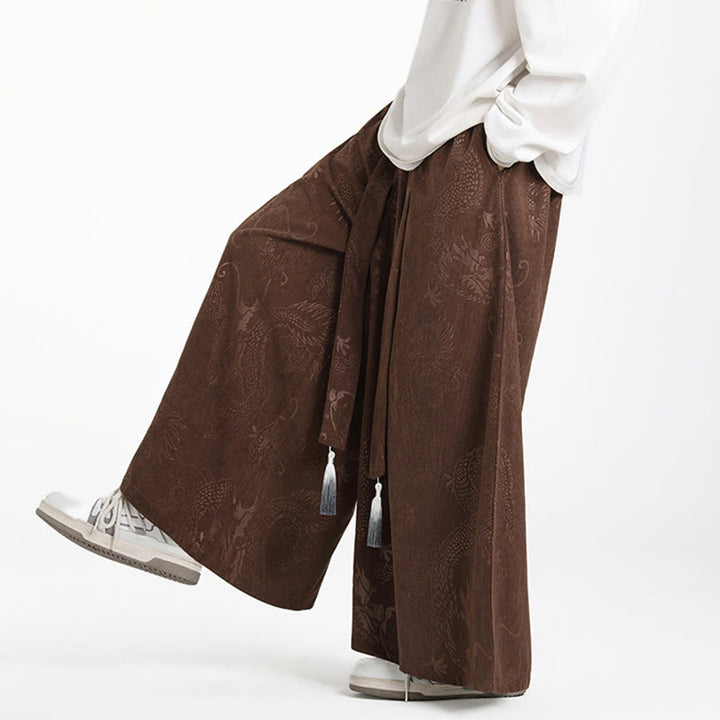 Pantalon en velours côtelé pour homme, jambes larges, avec poches, motif jacquard dragon et Buddha Stones - image 7