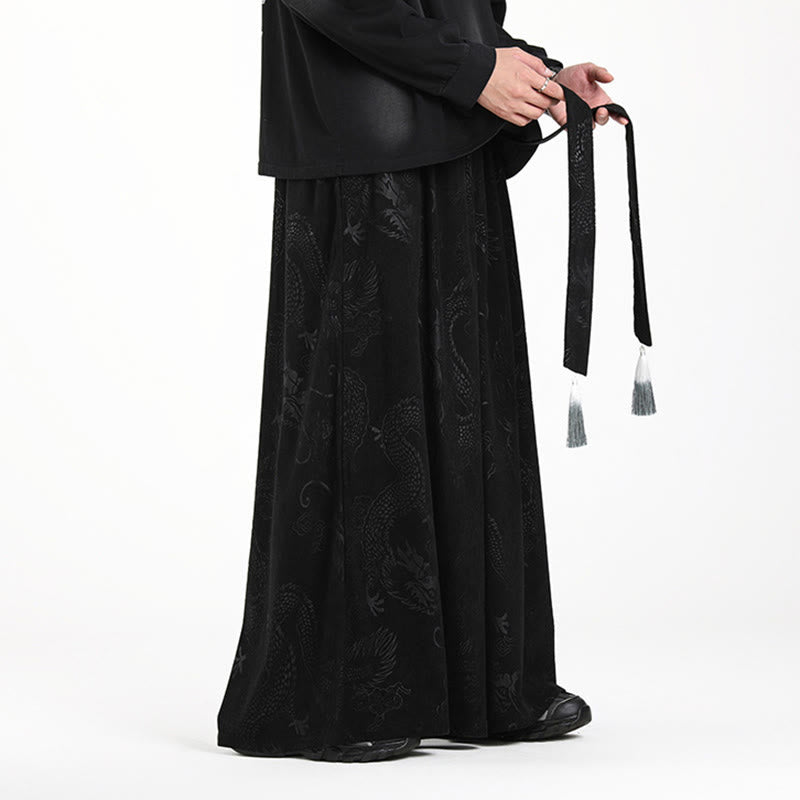 Pantalon en velours côtelé pour homme, jambes larges, avec poches, motif jacquard dragon et Buddha Stones - image 15