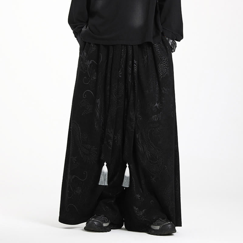 Pantalon en velours côtelé pour homme, jambes larges, avec poches, motif jacquard dragon et Buddha Stones - Noir - US/UK/AU46，EU56 (5XL) - image 8