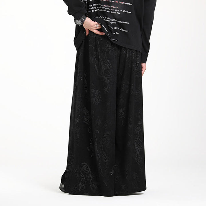 Pantalon en velours côtelé pour homme, jambes larges, avec poches, motif jacquard dragon et Buddha Stones - image 17