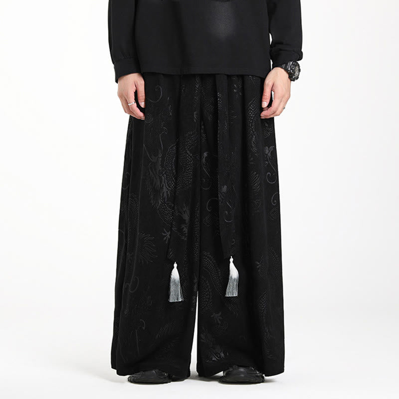 Pantalon en velours côtelé pour homme, jambes larges, avec poches, motif jacquard dragon et Buddha Stones - image 16