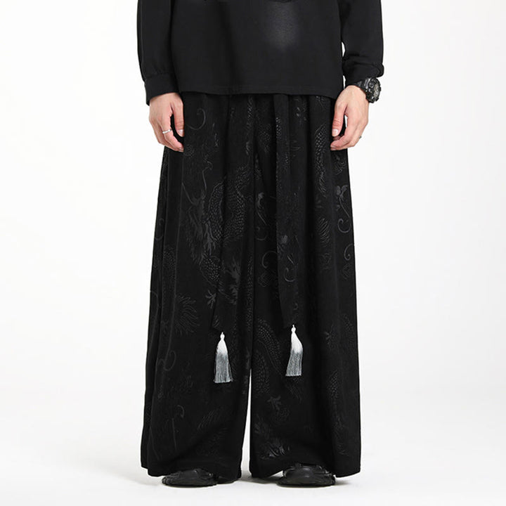 Pantalon en velours côtelé pour homme, jambes larges, avec poches, motif jacquard dragon et Buddha Stones - image 16