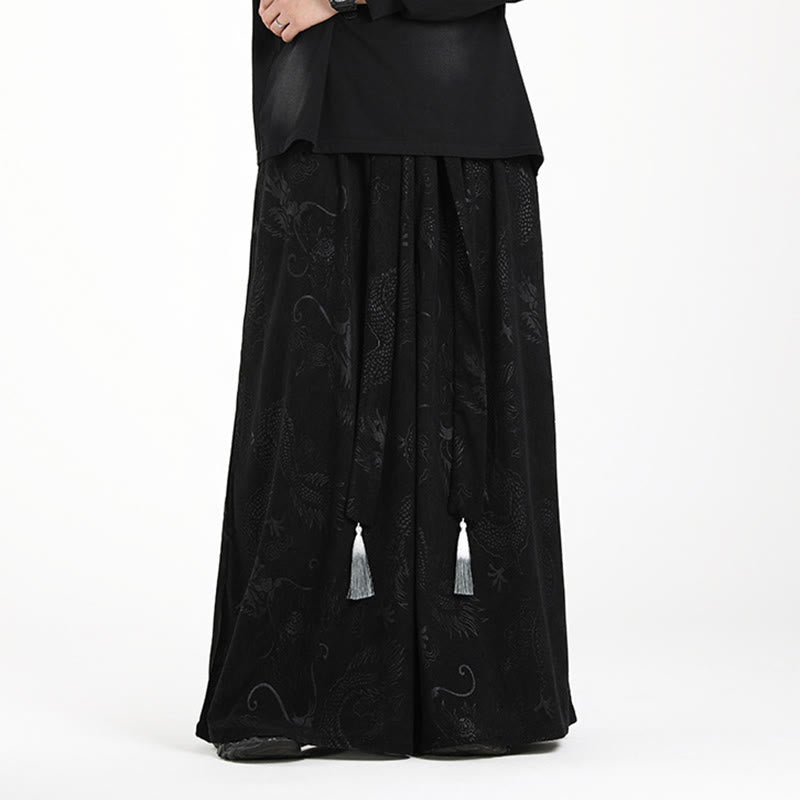 Pantalon en velours côtelé pour homme, jambes larges, avec poches, motif jacquard dragon et Buddha Stones - image 14