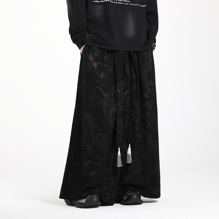 Pantalon en velours côtelé pour homme, jambes larges, avec poches, motif jacquard dragon et Buddha Stones - image 9