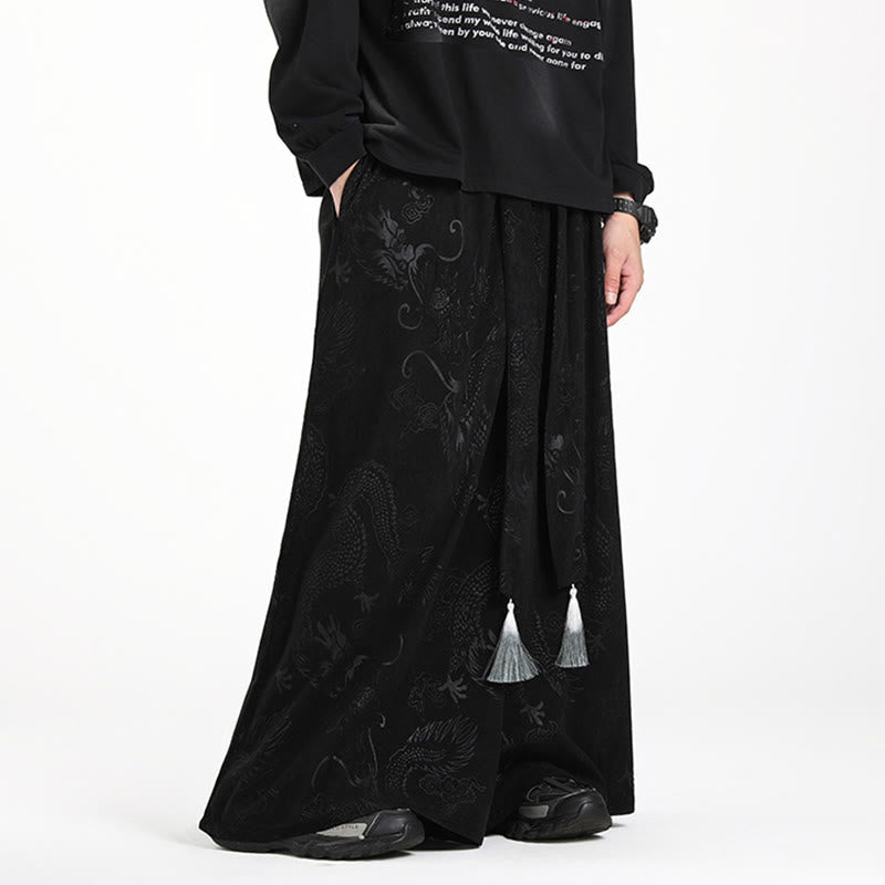 Pantalon en velours côtelé pour homme, jambes larges, avec poches, motif jacquard dragon et Buddha Stones - image 11