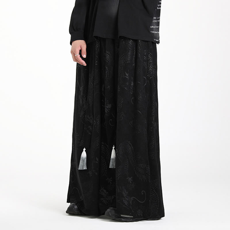 Pantalon en velours côtelé pour homme, jambes larges, avec poches, motif jacquard dragon et Buddha Stones - image 12