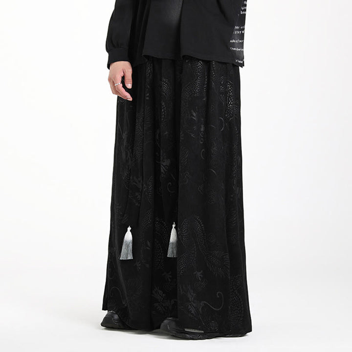 Pantalon en velours côtelé pour homme, jambes larges, avec poches, motif jacquard dragon et Buddha Stones - image 12