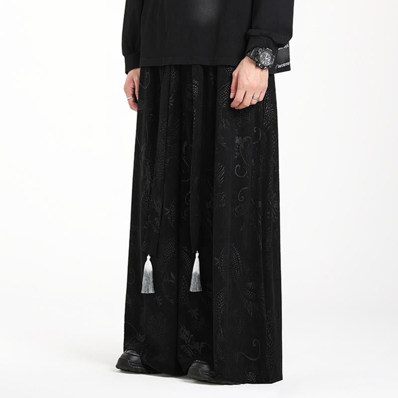 Pantalon en velours côtelé pour homme, jambes larges, avec poches, motif jacquard dragon et Buddha Stones - image 10