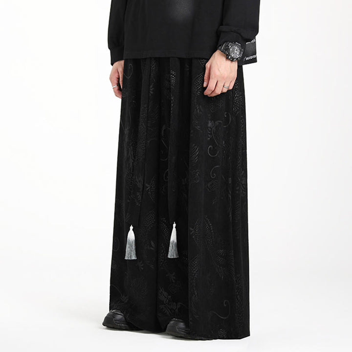 Pantalon en velours côtelé pour homme, jambes larges, avec poches, motif jacquard dragon et Buddha Stones - image 10