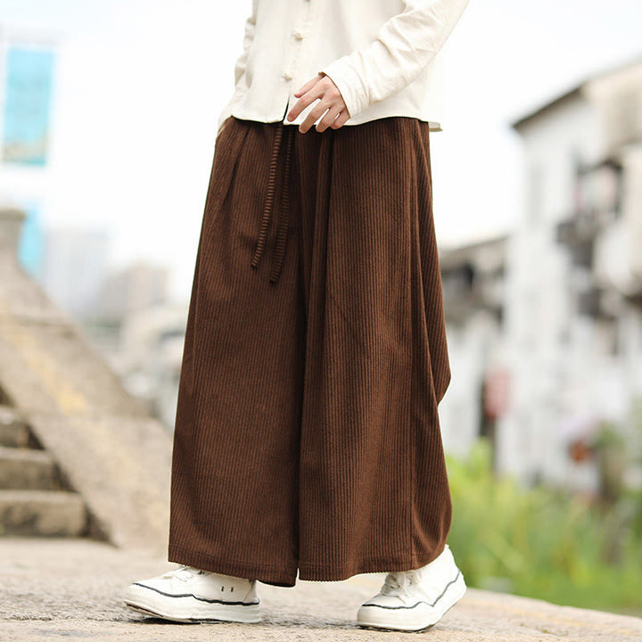 Pantalon en velours côtelé pour homme, jambes larges, avec poches, couleur unie, motif Buddha Stones, automne - SaddleBrown - US/UK/AU46，EU56 (5XL) - image 13