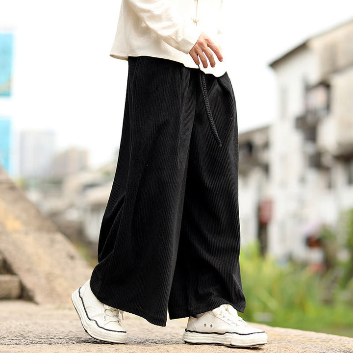 Pantalon en velours côtelé pour homme, jambes larges, avec poches, couleur unie, motif Buddha Stones, automne - Noir - US/UK/AU46，EU56 (5XL) - image 6