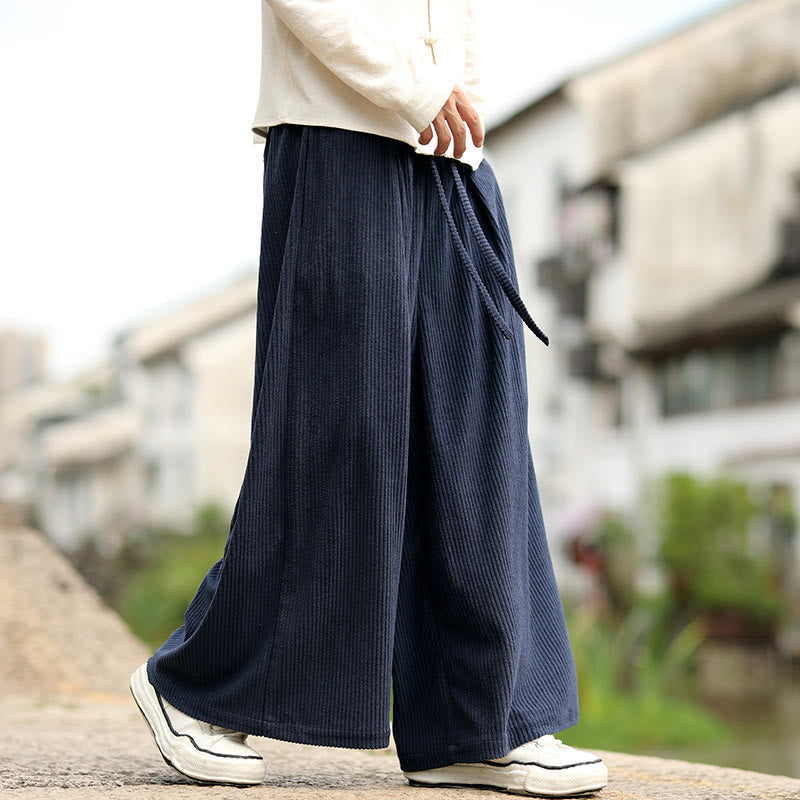 Pantalon en velours côtelé pour homme, jambes larges, avec poches, couleur unie, motif Buddha Stones, automne - SteelBlue - US/UK/AU46，EU56 (5XL) - image 0