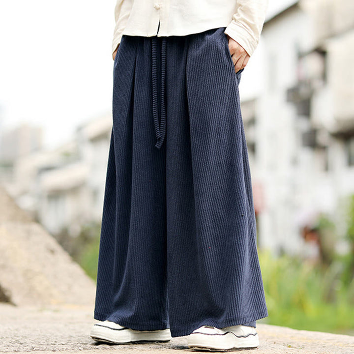 Pantalon en velours côtelé pour homme, jambes larges, avec poches, couleur unie, motif Buddha Stones, automne - image 2