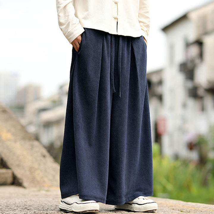 Pantalon en velours côtelé pour homme, jambes larges, avec poches, couleur unie, motif Buddha Stones, automne - image 1
