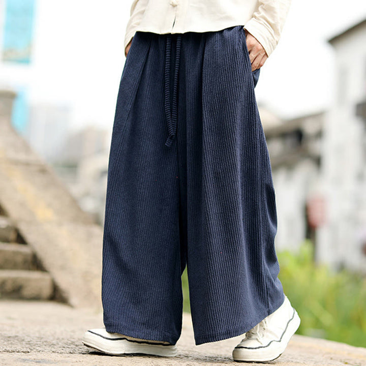 Pantalon en velours côtelé pour homme, jambes larges, avec poches, couleur unie, motif Buddha Stones, automne - image 3