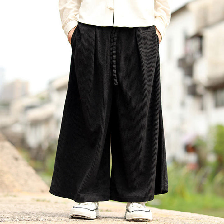 Pantalon en velours côtelé pour homme, jambes larges, avec poches, couleur unie, motif Buddha Stones, automne - image 7